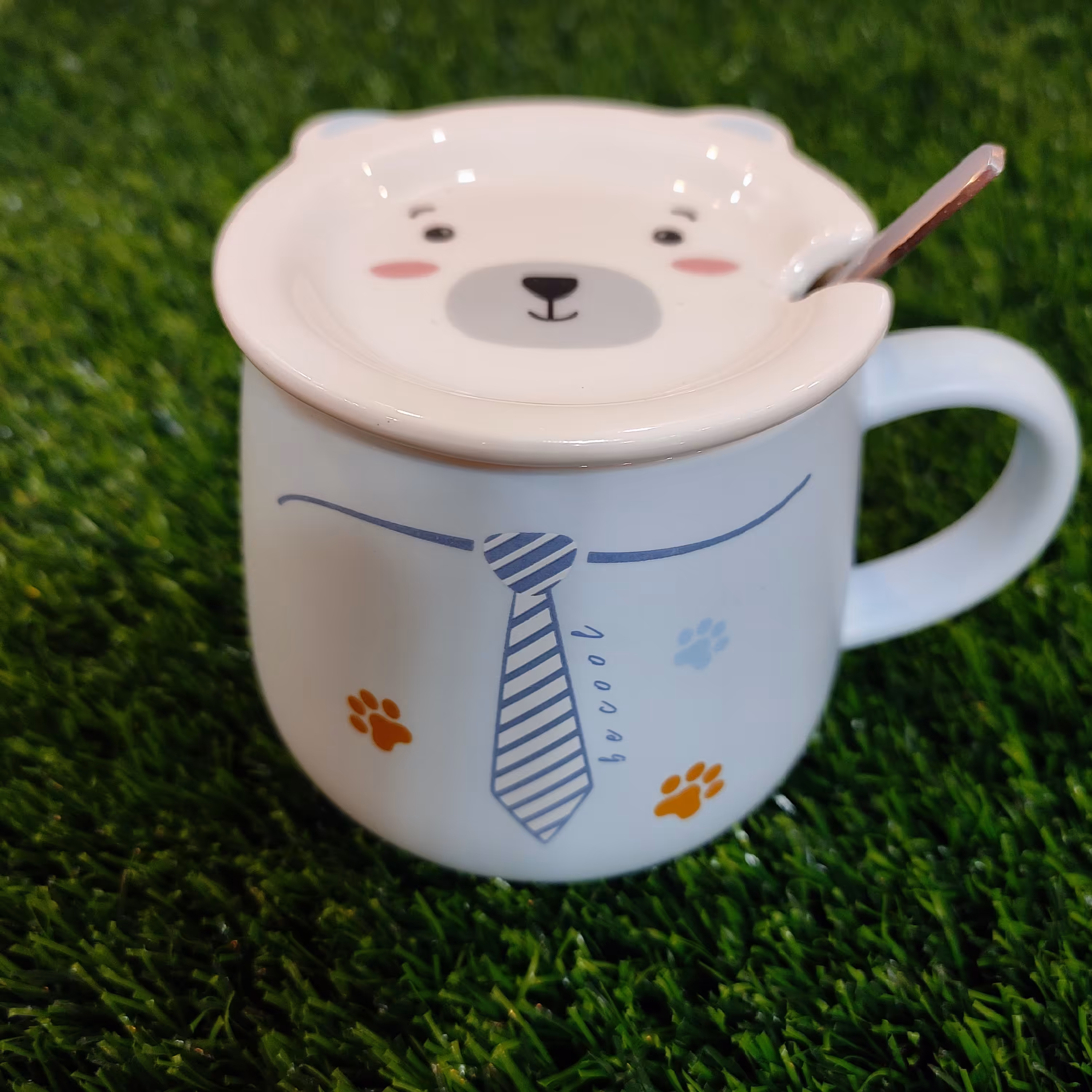 ماگ سرامیکی در دار  طرح حیوانات کیفیت عالی بهمراه قاشق استیل  کد 11