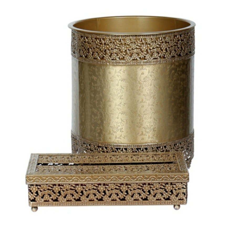 ست سطل زباله و جا دستمال کاغذی (یه ذره خط خوردگی داره )