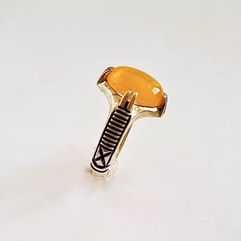 انگشتر نقره مردانه نگین شرف شمس عقیق زرد 8