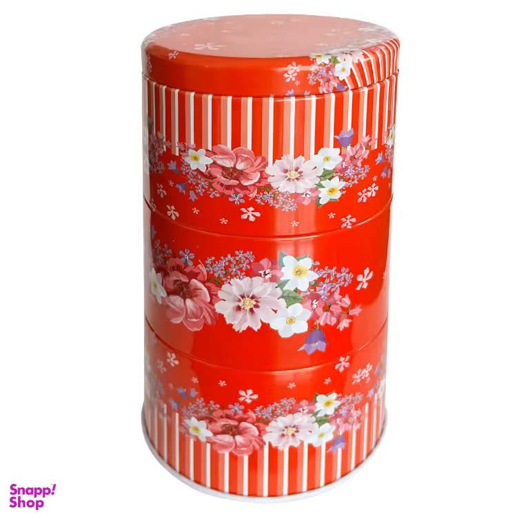 جعبه فلزی گرد مدل 3 طبقه طرح رد فلاور