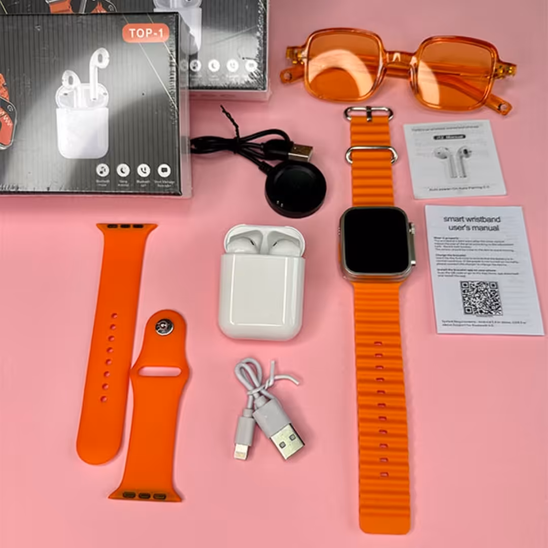 ارسال رایگان پک اپل واچ و ایرپاد T99 Ultra سری 8 فول امکانات بهترین کیفیت به همراه بند اضافه