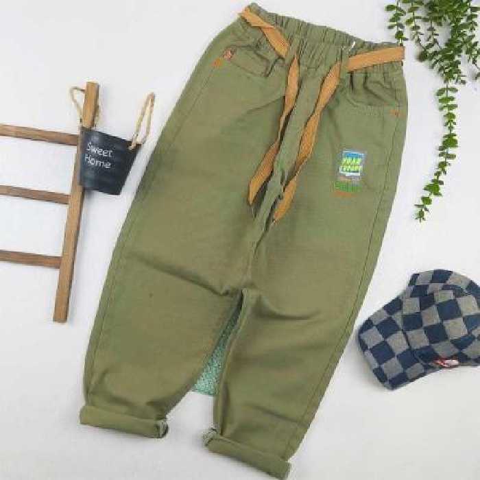 شلوار کتان مام فیت بچه گانه سبز 9 تا 14 سال کد 9969