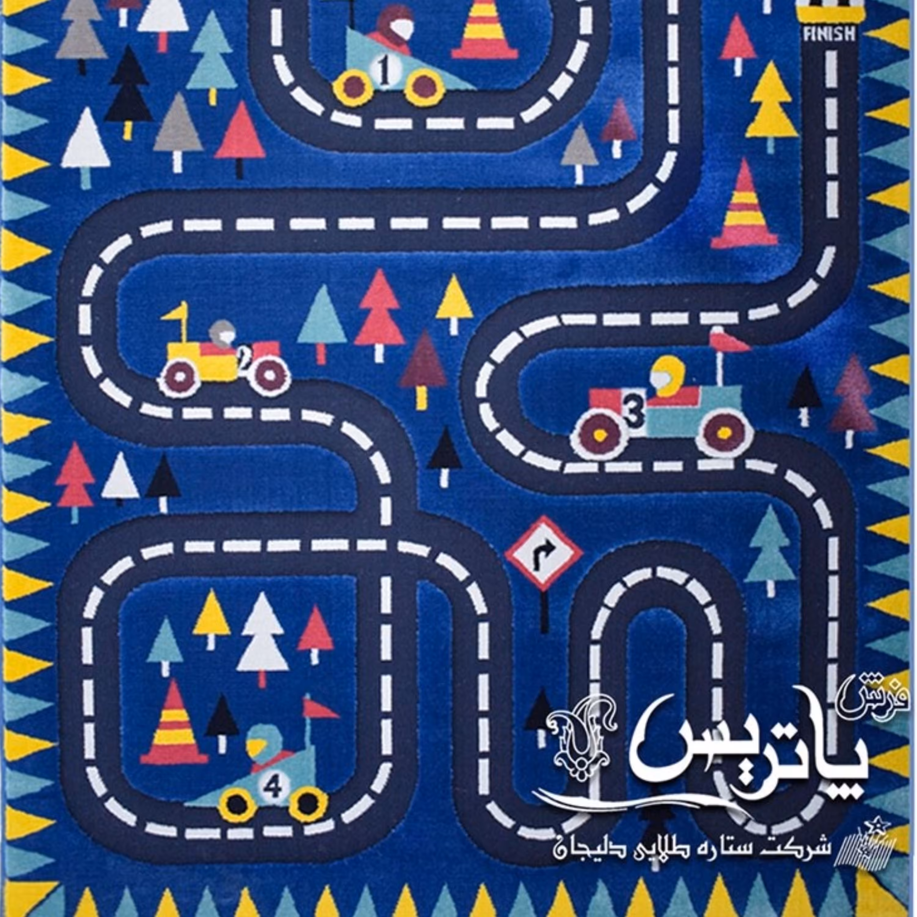 فرش پاتریس  فرش گلیم کودک  400شانه طرح رالی آبی سایز 6متری