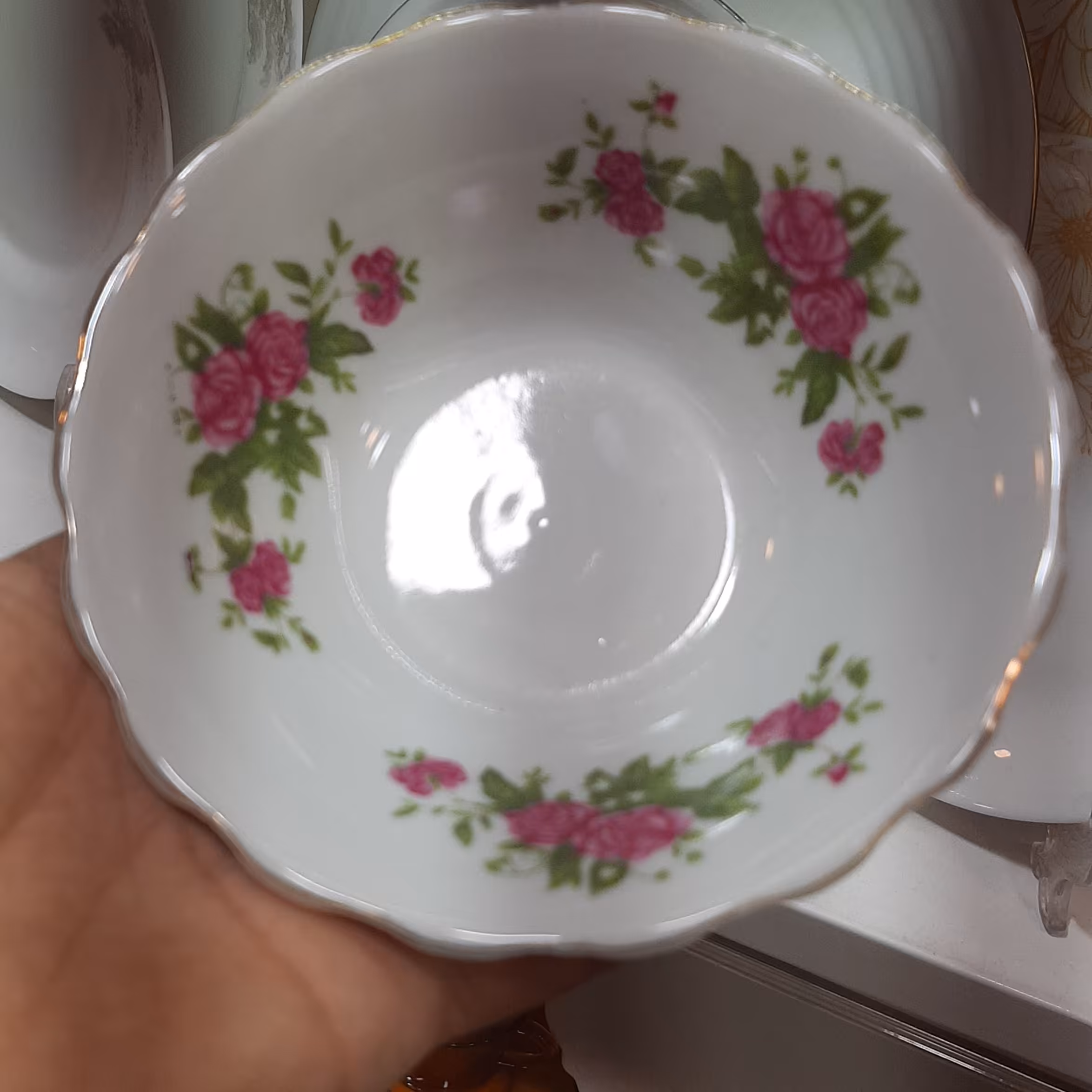 ماست خوری خوری کنگره گل پررنگ گل سرخی  قطر 12 سانت
