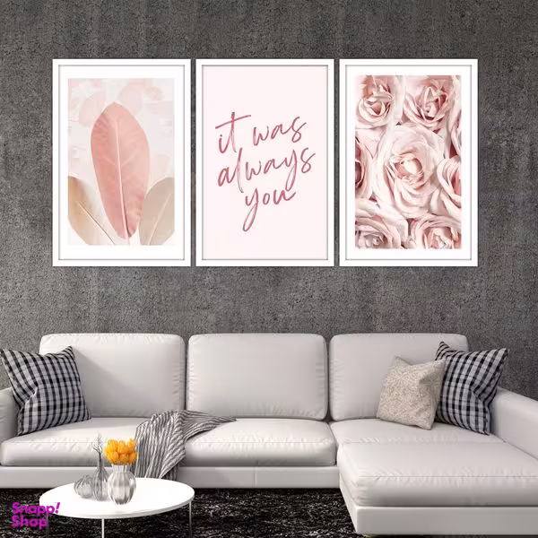 تابلو بکلیت طرح مدرن طبیعت و گل رز صورتی مدل W-1875 مجموعه 3 عددی