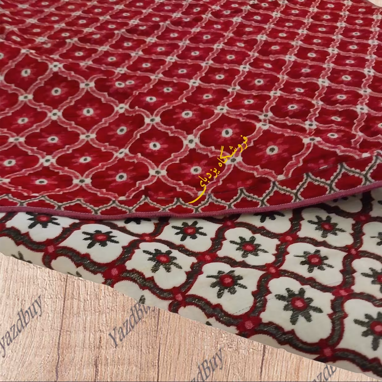 زیر سفره ای 3متری مخملی طرح صدفی رنگ قرمز کیفیت عالی