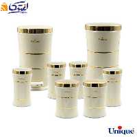 سرویس 8 پارچه کمر باریک خطی کرم درب طلایی یونیک UN-4598