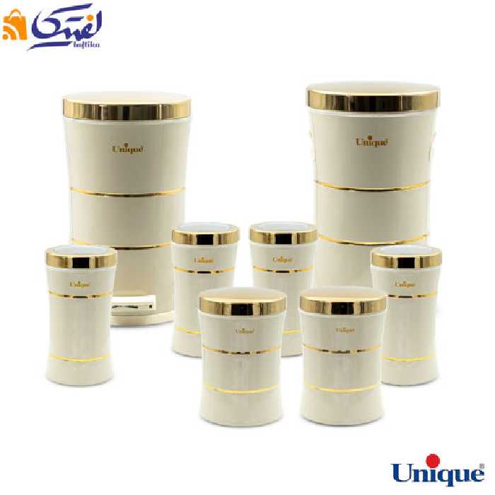 سرویس 8 پارچه کمر باریک خطی کرم درب طلایی یونیک UN-4598