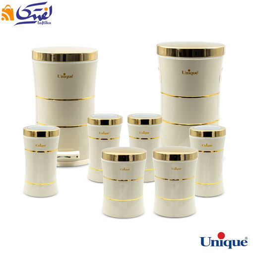 سرویس 8 پارچه کمر باریک خطی کرم درب طلایی یونیک UN-4598