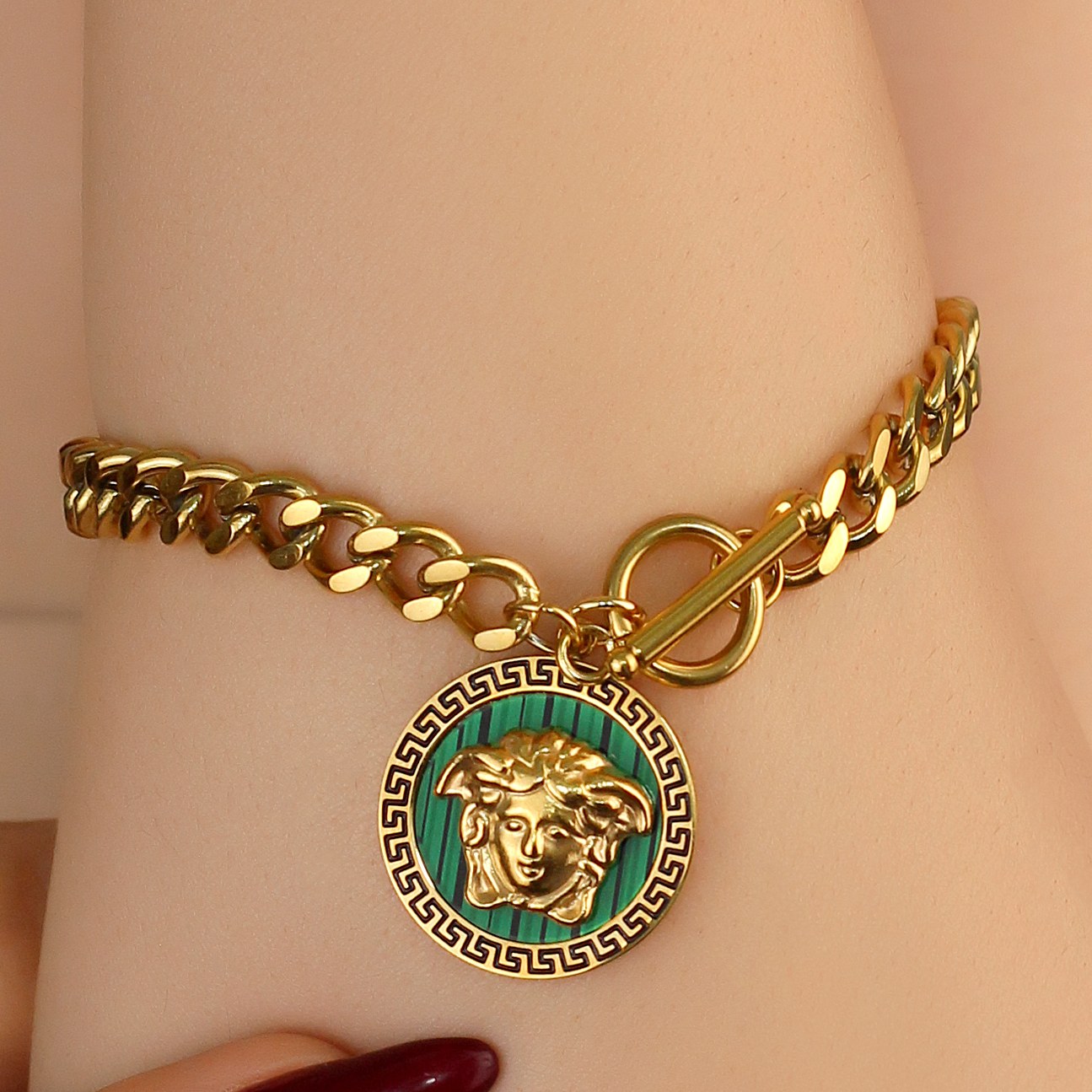 دستبند استیل طرح ورساچه رنگ ثابت ضد حساسیت AAD-132