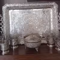 سرویس چایی خوری قلمزنی با روکش نقره 