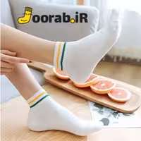 جوراب مچی کش کبریتی لب 2خط سفید با نوار زرد و سبز