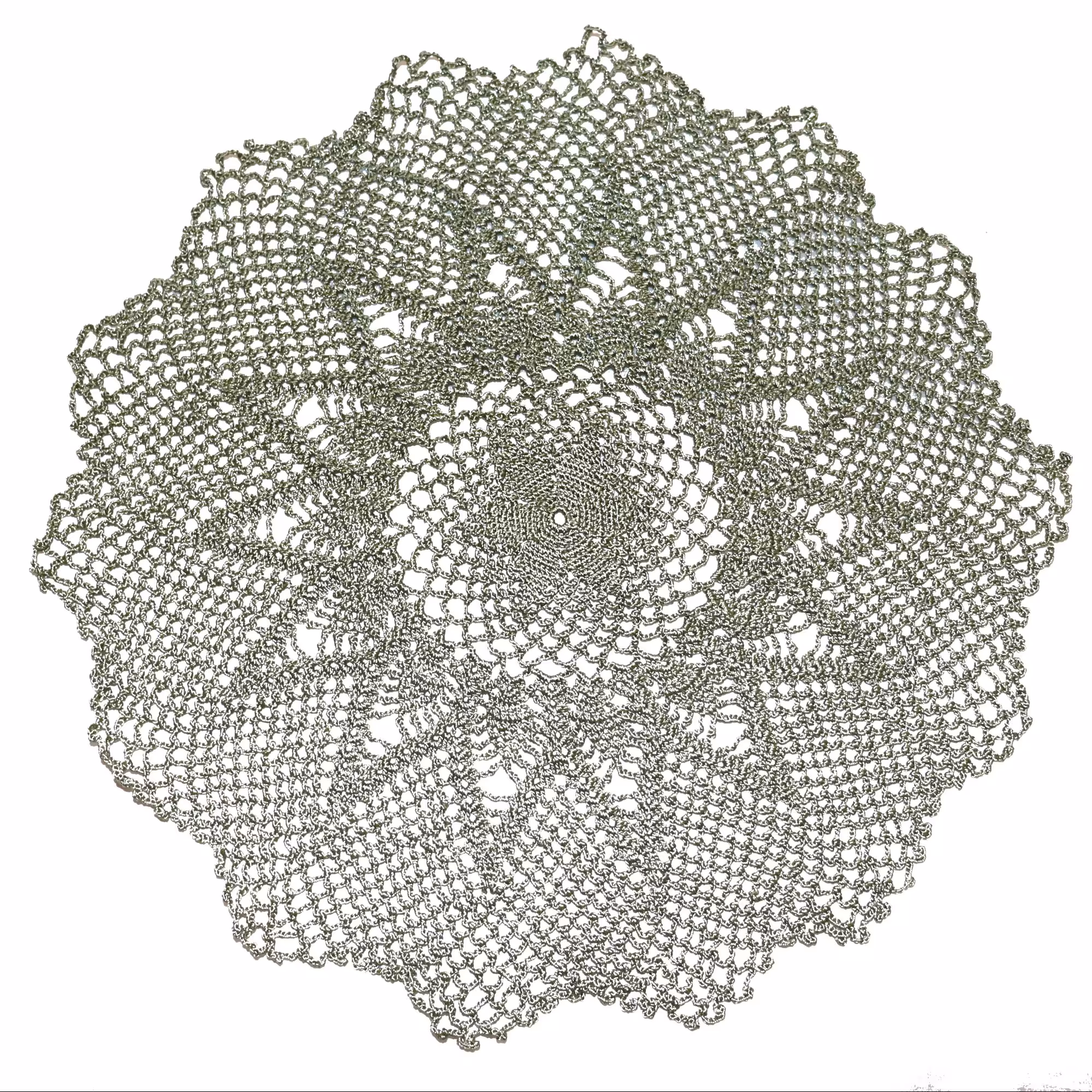 رومیزی قلاب بافی با نخ ابریشمی سبز زیتونی به قطر  30 سانتی متر