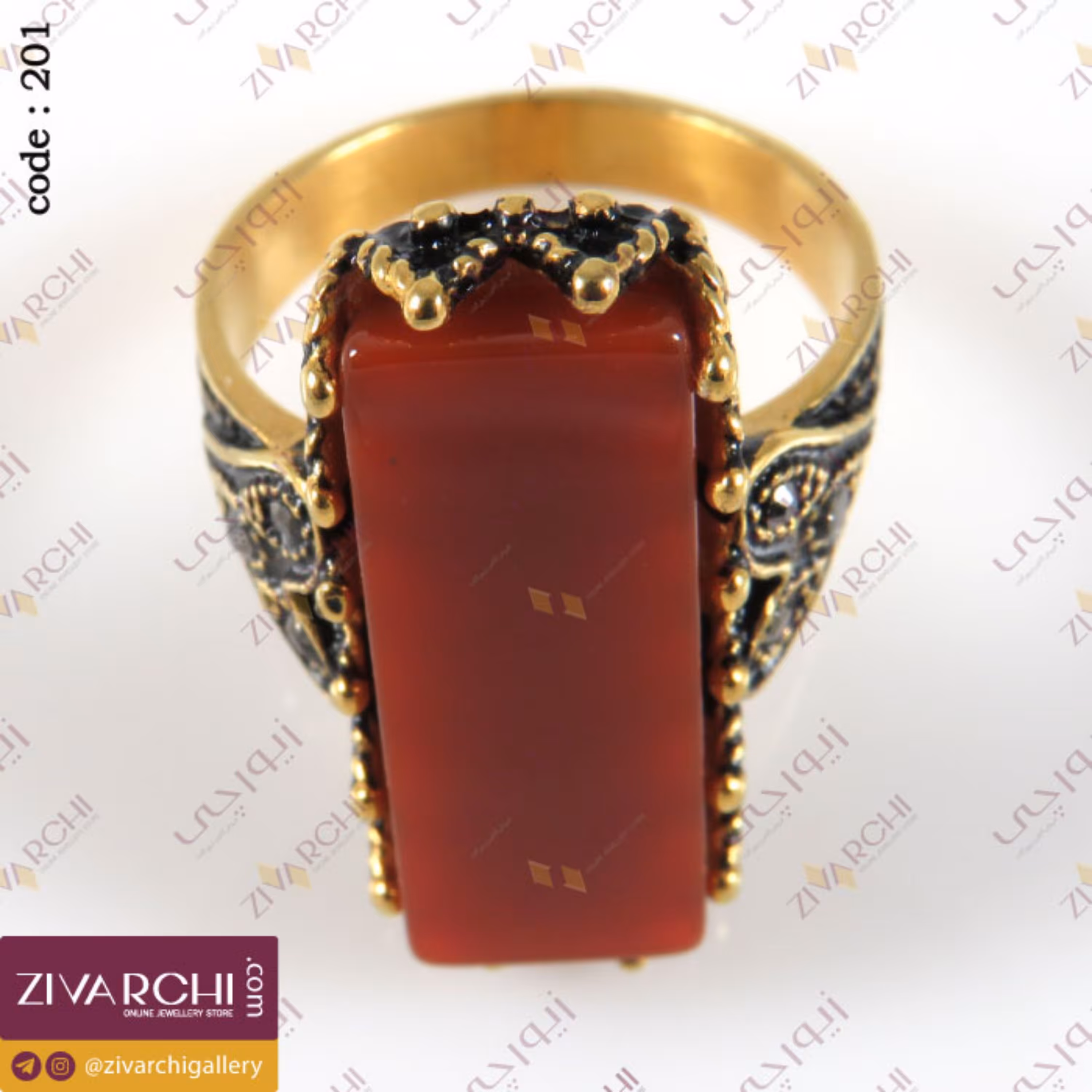 انگشتر استیل با سنگ زرشکی 201 (سایز 6)