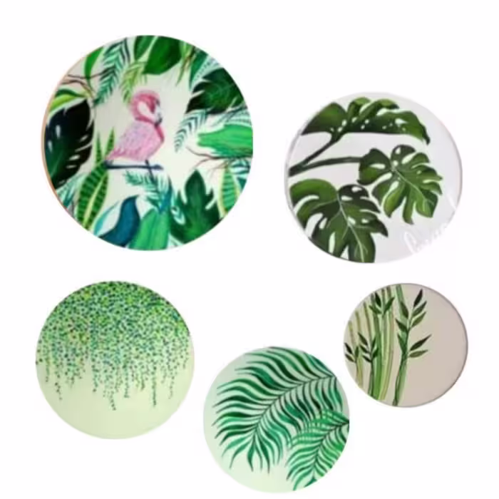 ست دیوارکوب سفال فلامینگو هاوایی بزگ سبز انجیری تابلوبشقاب سفالی نقاشی