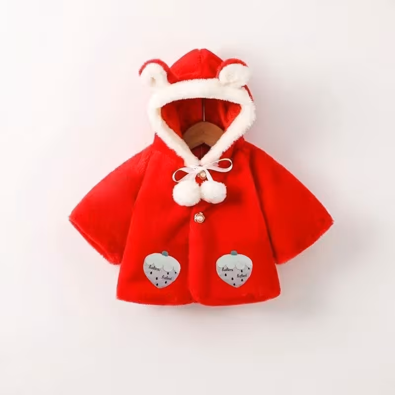 کاپشن شنلی کلاه دار دخترانه موهر وارداتی 6ماه تا3سال درجه یک مجلسی