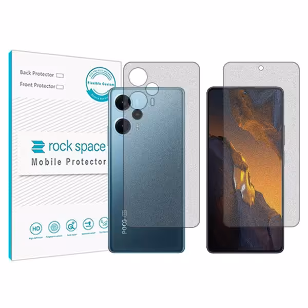گلس صفحه نمایش و پشت گوشی شیائومی نسخه Poco F5 مدل نانو هیدروژل گیمینگ برند راک اسپیس کدSS