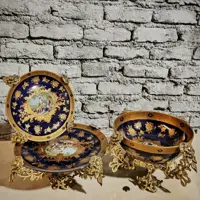 ظروف سه تیکه چینی و برنز سرمه ایی و سفید
