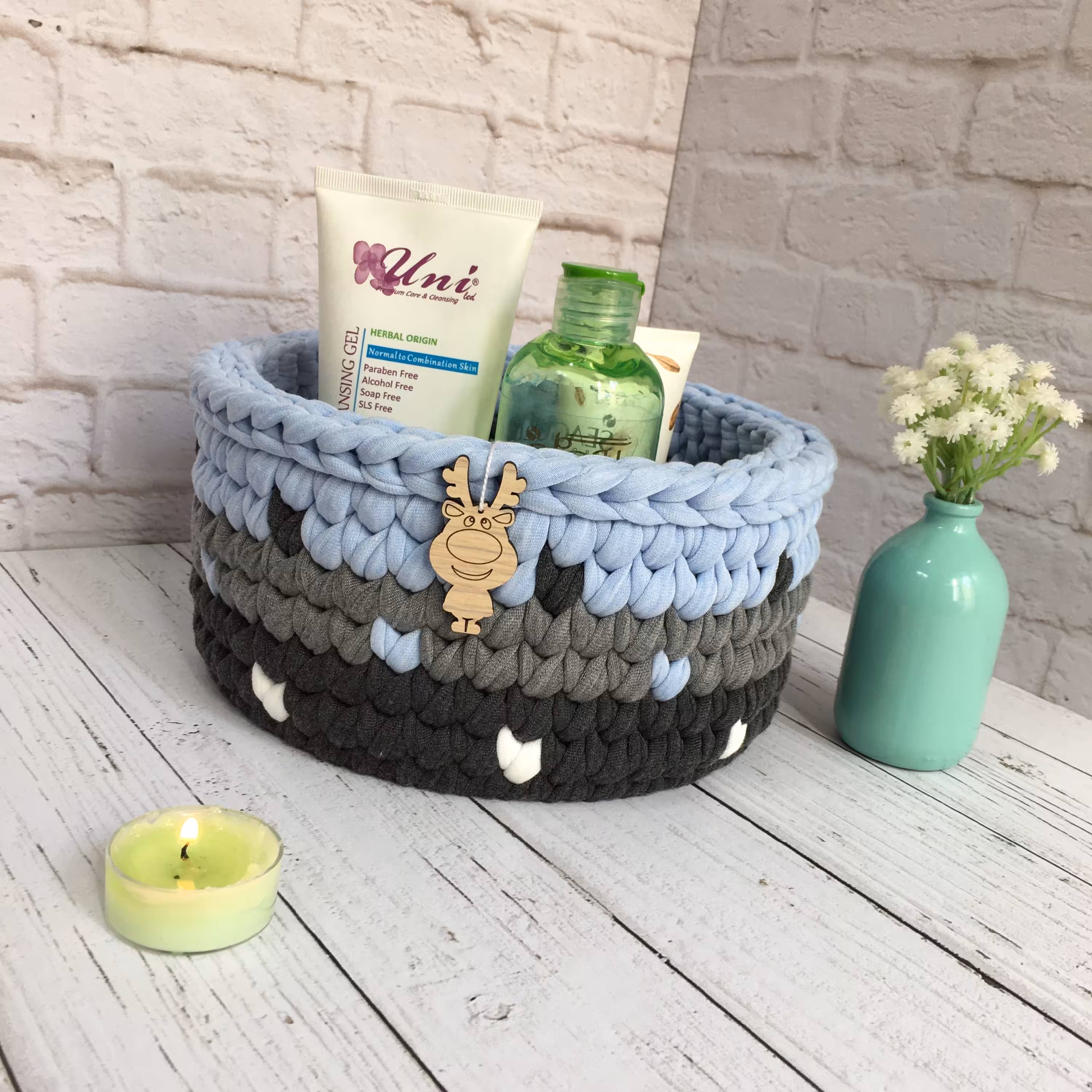 باکس تریکویی سه رنگ با قلب ریز و کفی چوبی