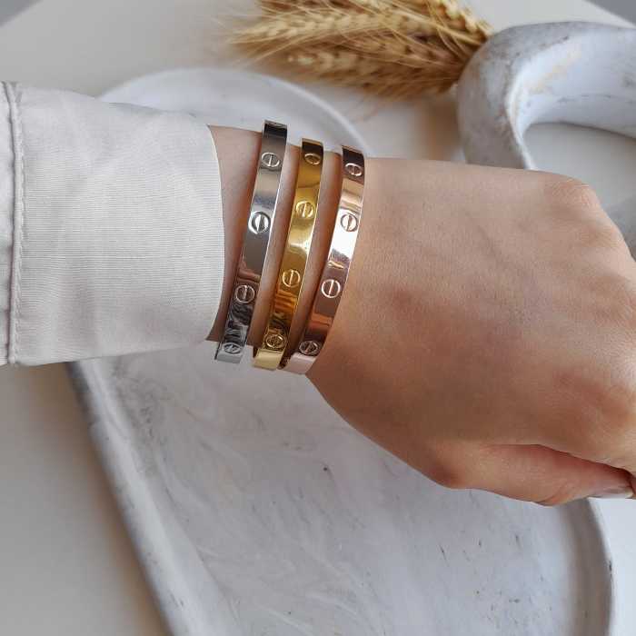 دستبند کارتیر النگویی استیل - رنگ ثابت