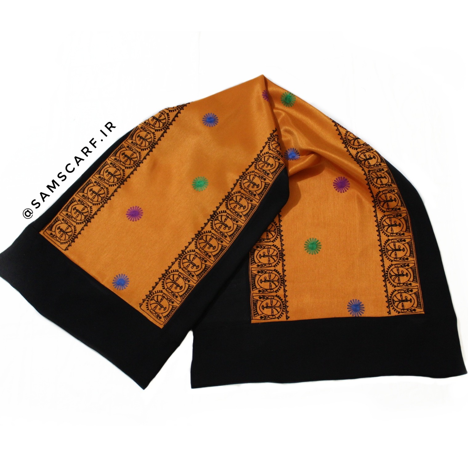شال مزون دوز شده نخ و ساتن ابریشم رخ وسط (رنگبندی)