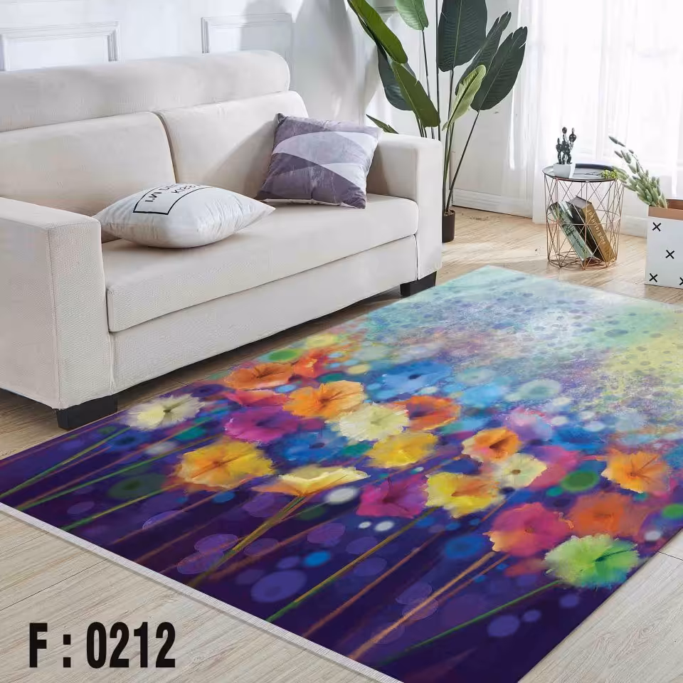فرشینه مخمل لایکتیک سه لایه سایز 100 در 140 طرح گل آبرنگی کد F: 0212