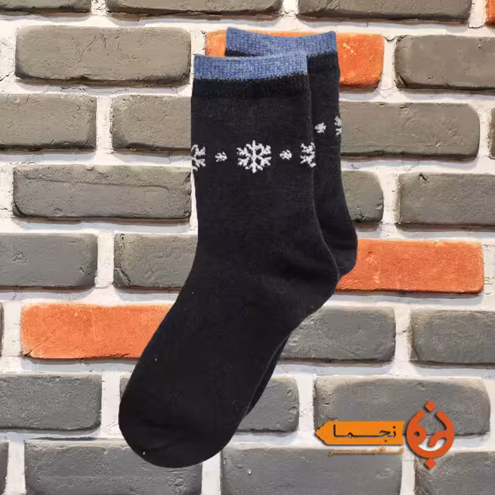 جوراب پشمی گرم طرح برف رنگ سرمه ای کد KB06  مناسب پاییز و زمستان