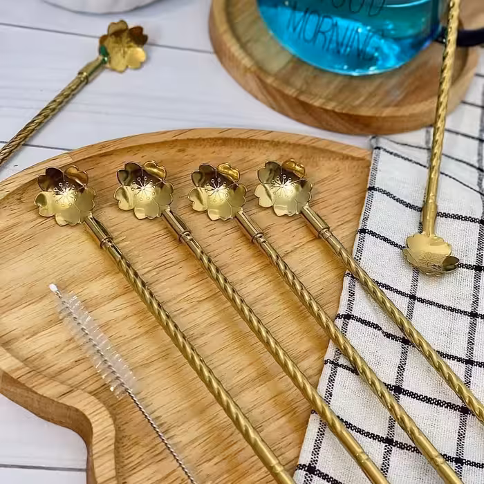 قاشق شربت نی دار طرح گل