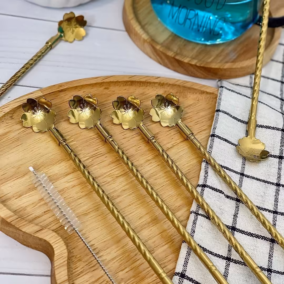 قاشق شربت نی دار طرح گل