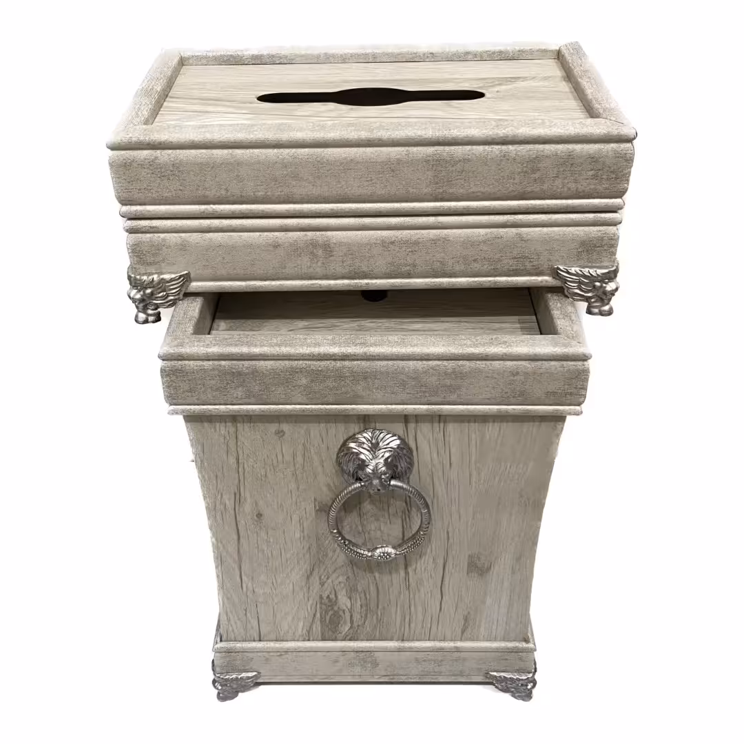 سطل و جا دستمال چوبی طرح دار 