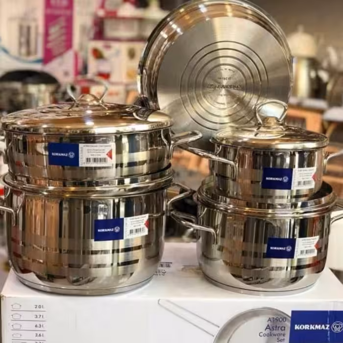 سرویس قابلمه 9 پارچه  استیل خالص   درب استیل  کرکمازترکیه  مدل آسترا  