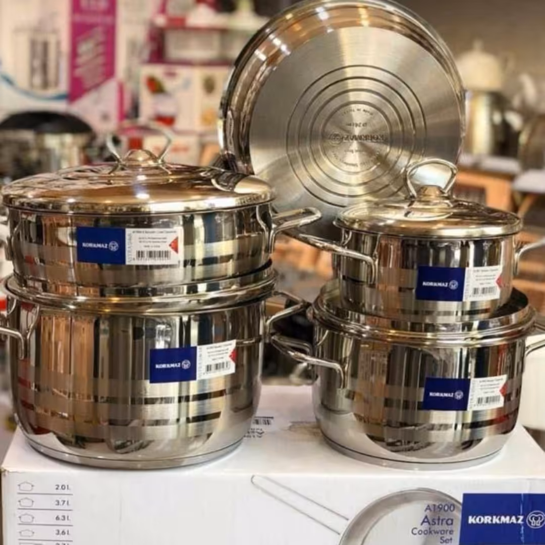 سرویس قابلمه 9 پارچه  استیل خالص   درب استیل  کرکمازترکیه  مدل آسترا  