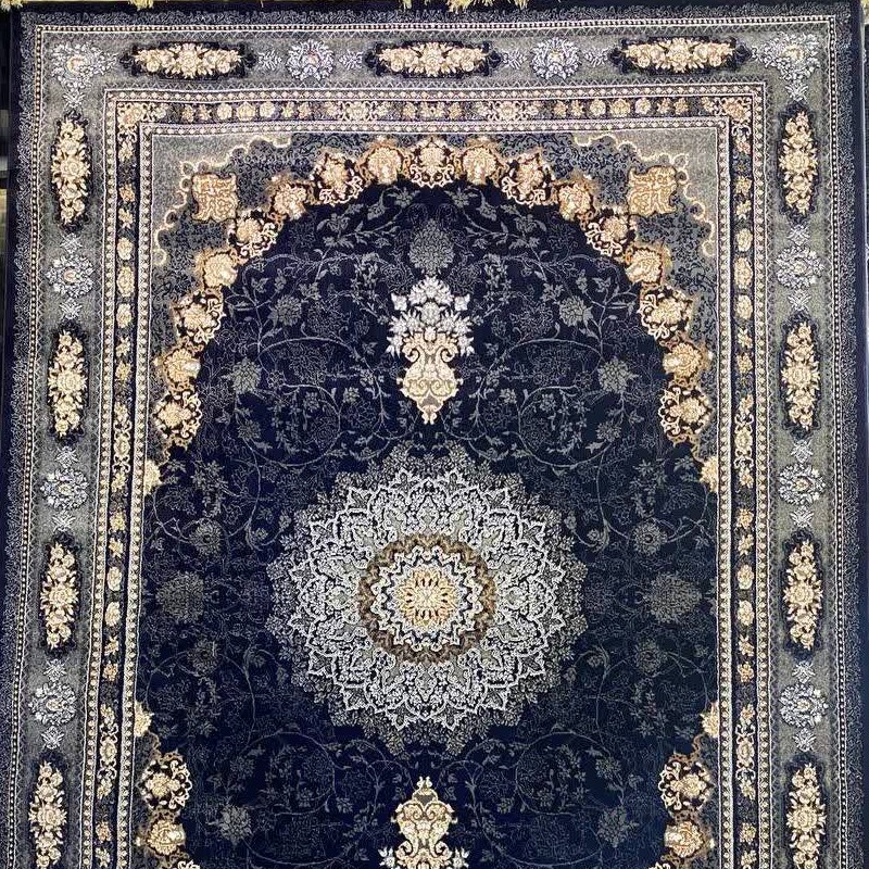 فرش 500شانه کاشان نخ بی سی اف 12متری طرح اصفهان مدرن سرمه ای