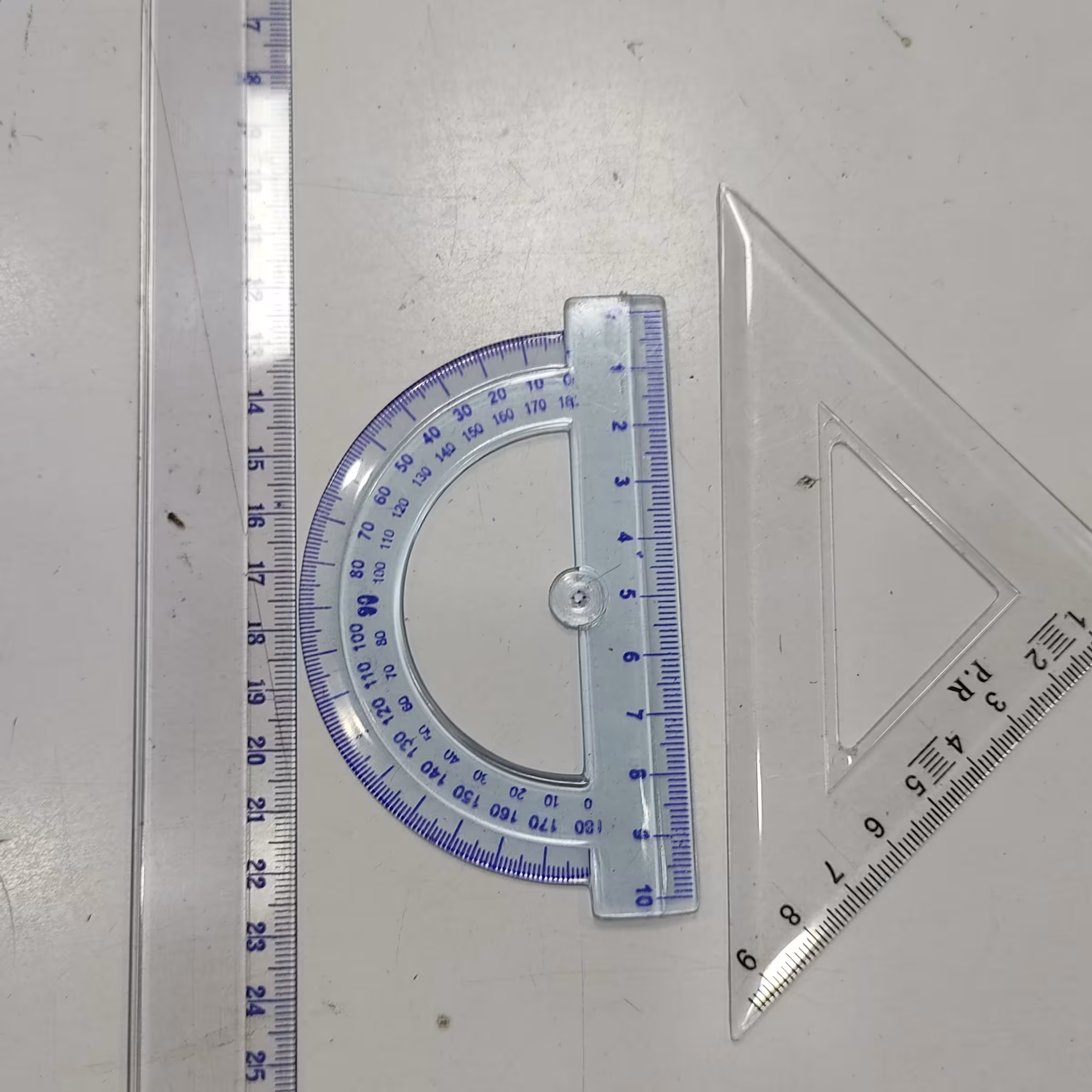 خط کش سی سانت شیشه ای بعلاوه گونیا شیشه ای بعلاوه نقاله شیشه ای 