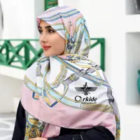 روسری ابریشم گارزا قواره 140 دور دست دوز  برند ارکیده 