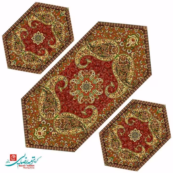 رومیزی ترمه ابریشم رضایی یزد سه تیکه طرح سپند