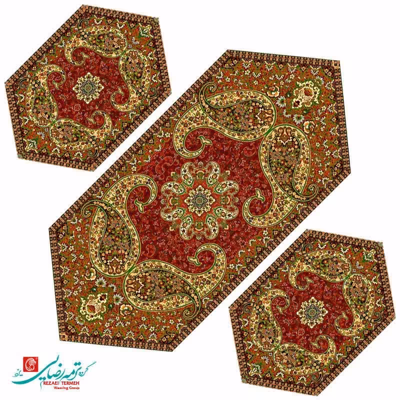 رومیزی ترمه ابریشم رضایی یزد سه تیکه طرح سپند