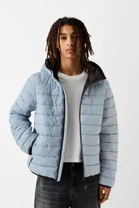 کاپشن آبی مردانه کت تورم سبک اورجینال Bershka