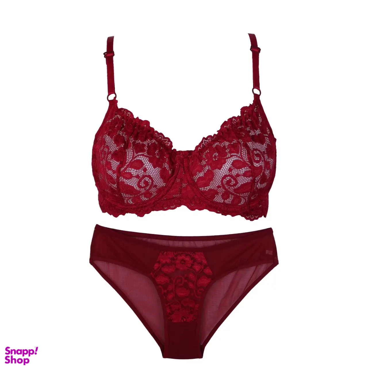 ست شورت و سوتین تور زنانه مدل 1654 رنگ زرشکی