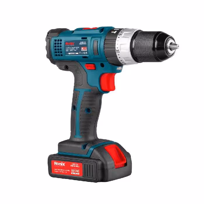 دریل پیچ گوشتی چکشی شارژی ضدآب 14 ولت با متعلقات رونیکس مدل 8614K