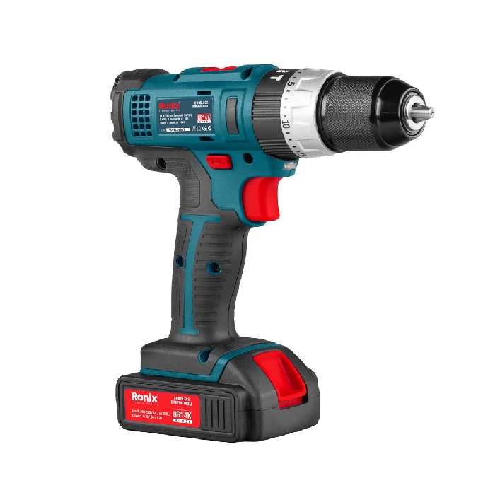 دریل پیچ گوشتی چکشی شارژی ضدآب 14 ولت با متعلقات رونیکس مدل 8614K