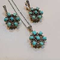 4-نیم ست نقره عیار 925 با طرح سیاه قلم و سنگ فیروزه نیشابور-W 18.4