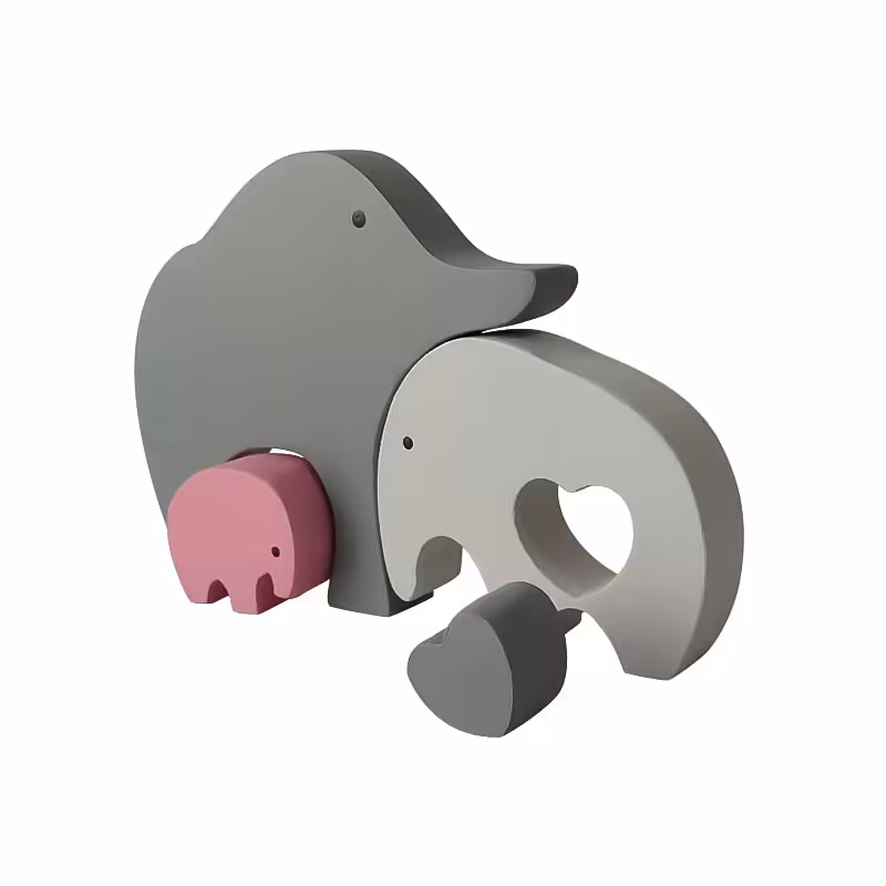 اسباب بازی چوبی طرح پازل فیل قلبی مدل MKT11-O مجموعه 4 عددی