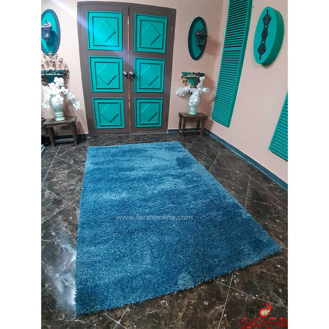 فرش شگی نخ فلوکاتی ترک آبی اطلسی 1.20*1.80 متر