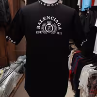 تیشرت مشکی مردانه با چاپ BALENCIAGAو دور یقه و آستین کشبافت چاپی