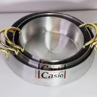 ست تابه سه تایی برند عالی کاسیو و بدون درب دو دسته طلایی کد 704