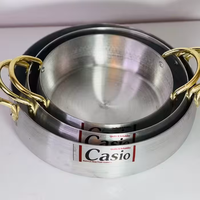 ست تابه سه تایی برند عالی کاسیو و بدون درب دو دسته طلایی کد 704