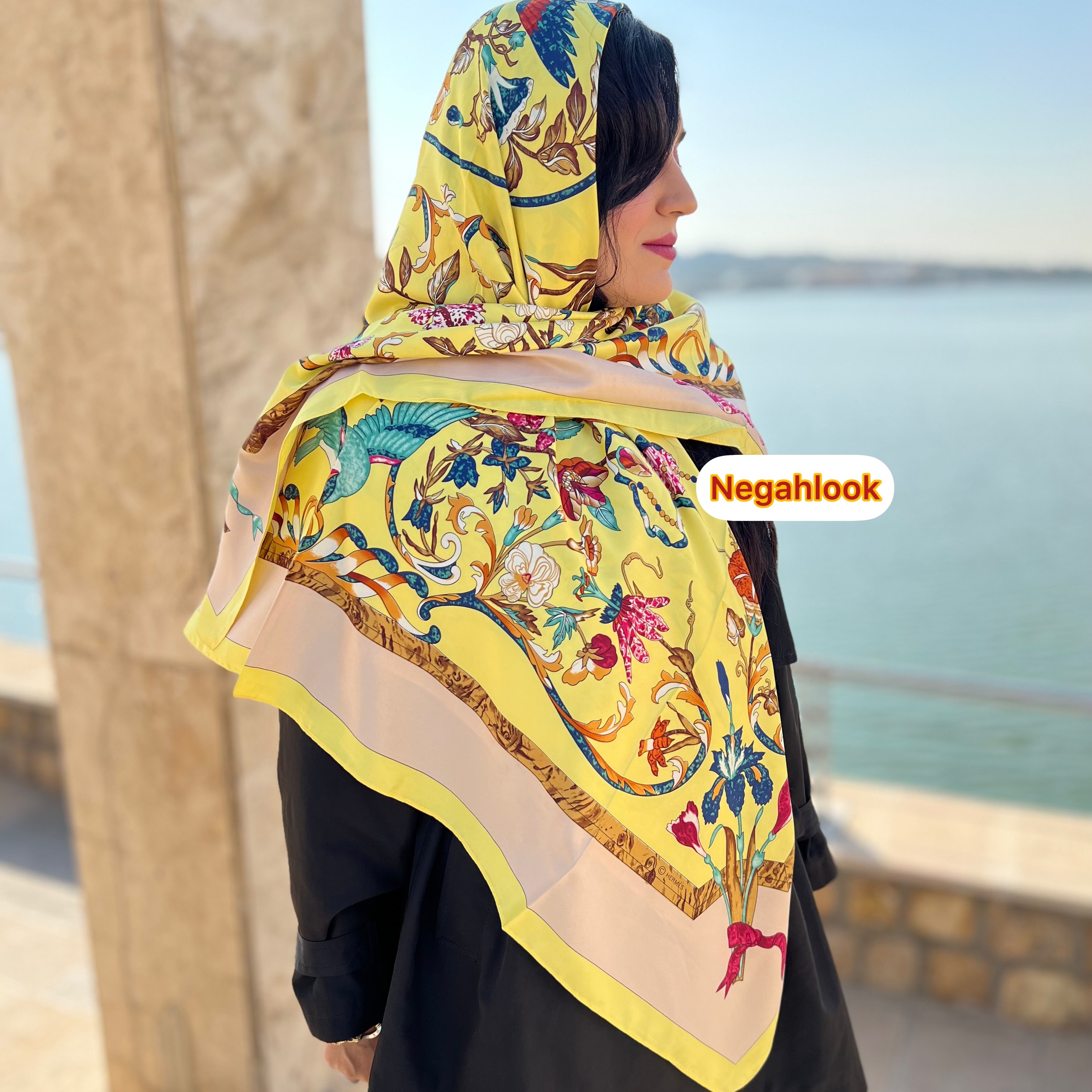 روسری زرد ابریشم توییل وارداتی جدید