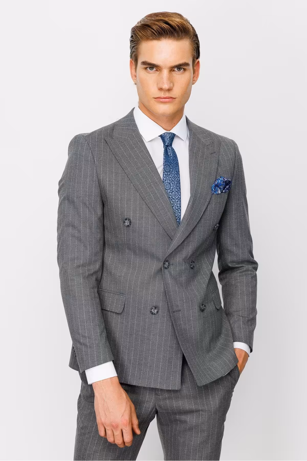 کت وشلوار خاکستری مردانه متناسب با باریک İgs