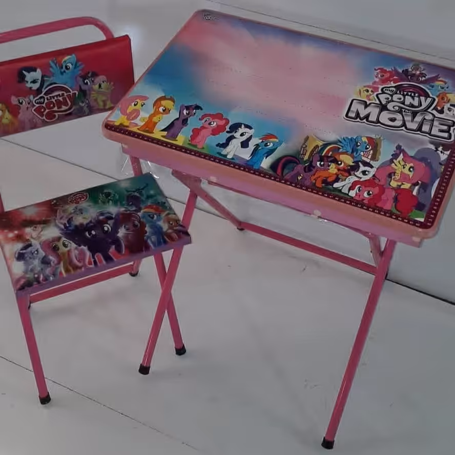میز و صندلی تحریر بدون باکس طرح اسب شاخ دار  pony  با چاپ یووی اکلیلی برجسته   (با کارتون شکیل مخصوص میز و صندلی) 
